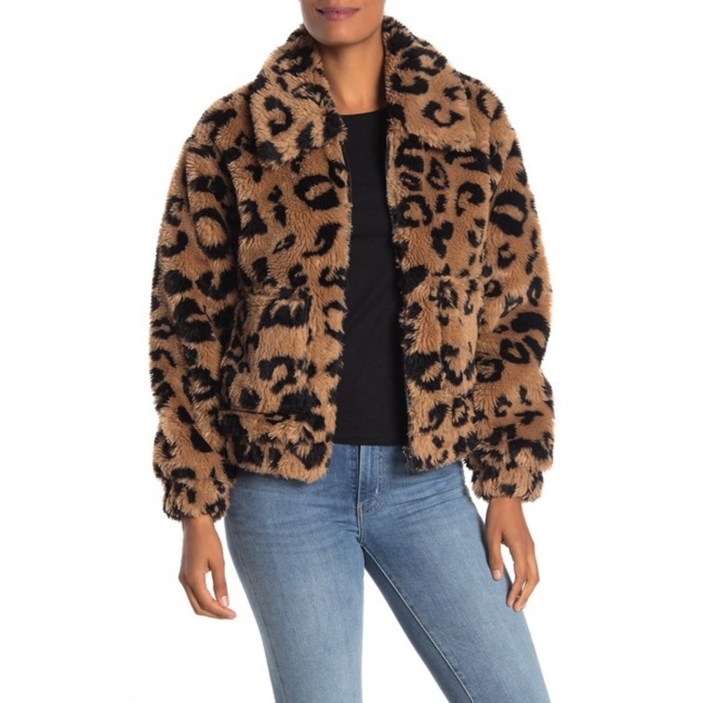 AVEC LES FILLES Faux Fur Cropped Bomber Jacket